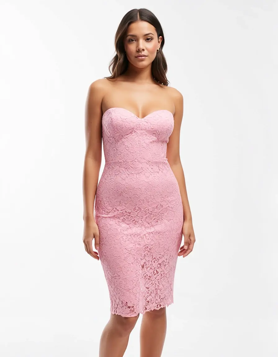 Rosa Spitzen Bodycon Kleid mit Herz-Ausschnitt