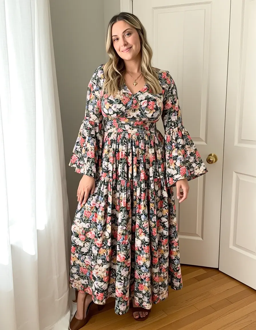 Floral Boho Maxi Dress mit Glockenärmeln
