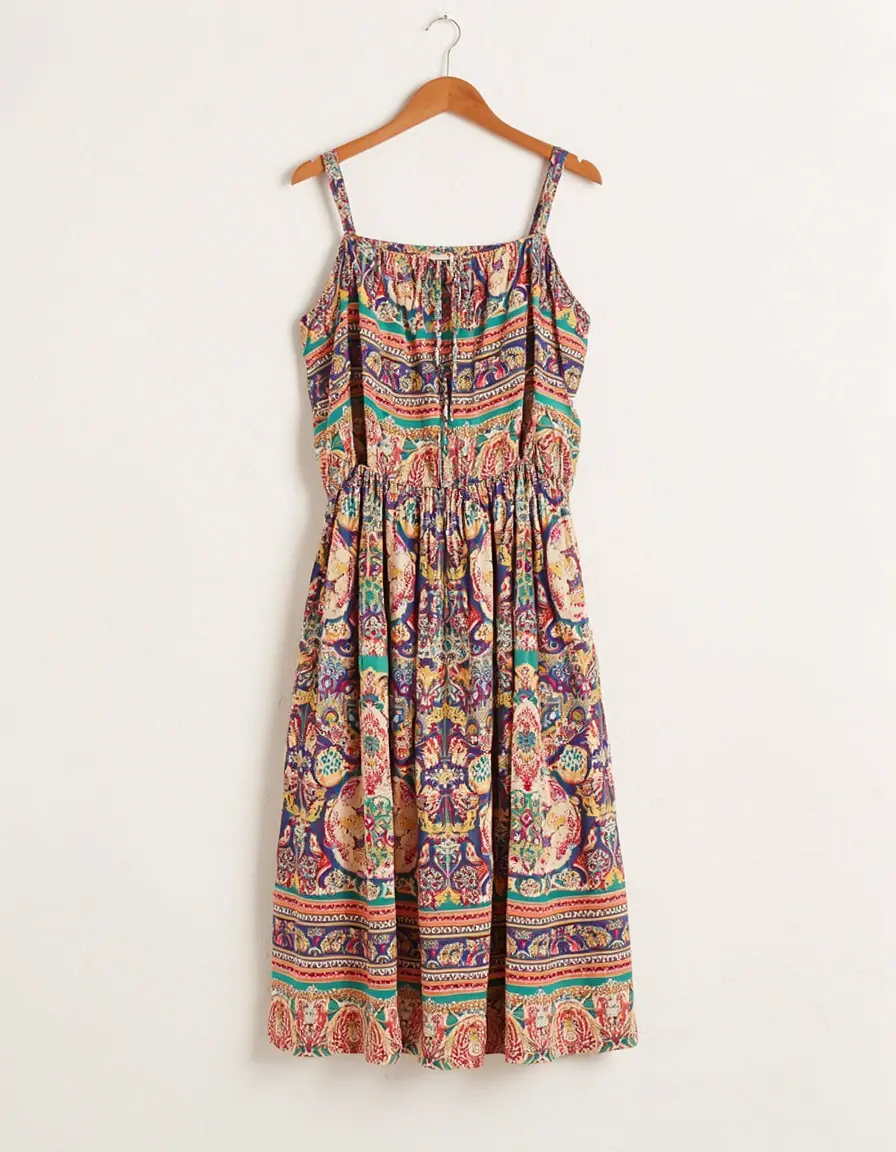 Buntes bedrucktes Boho Sonnenkleid mit Trägern