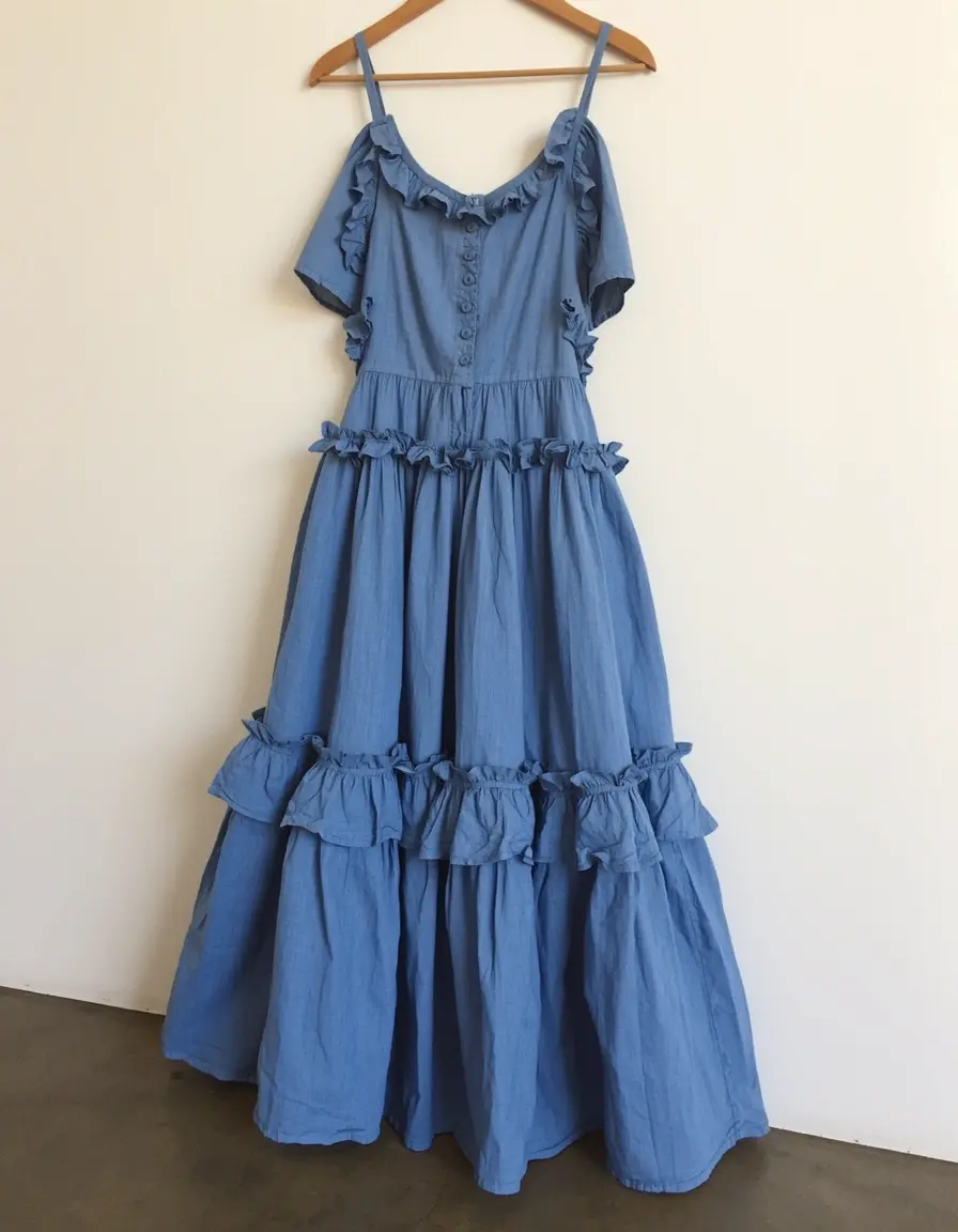 Stufen-Boho-Kleid in Blau mit Rüschen