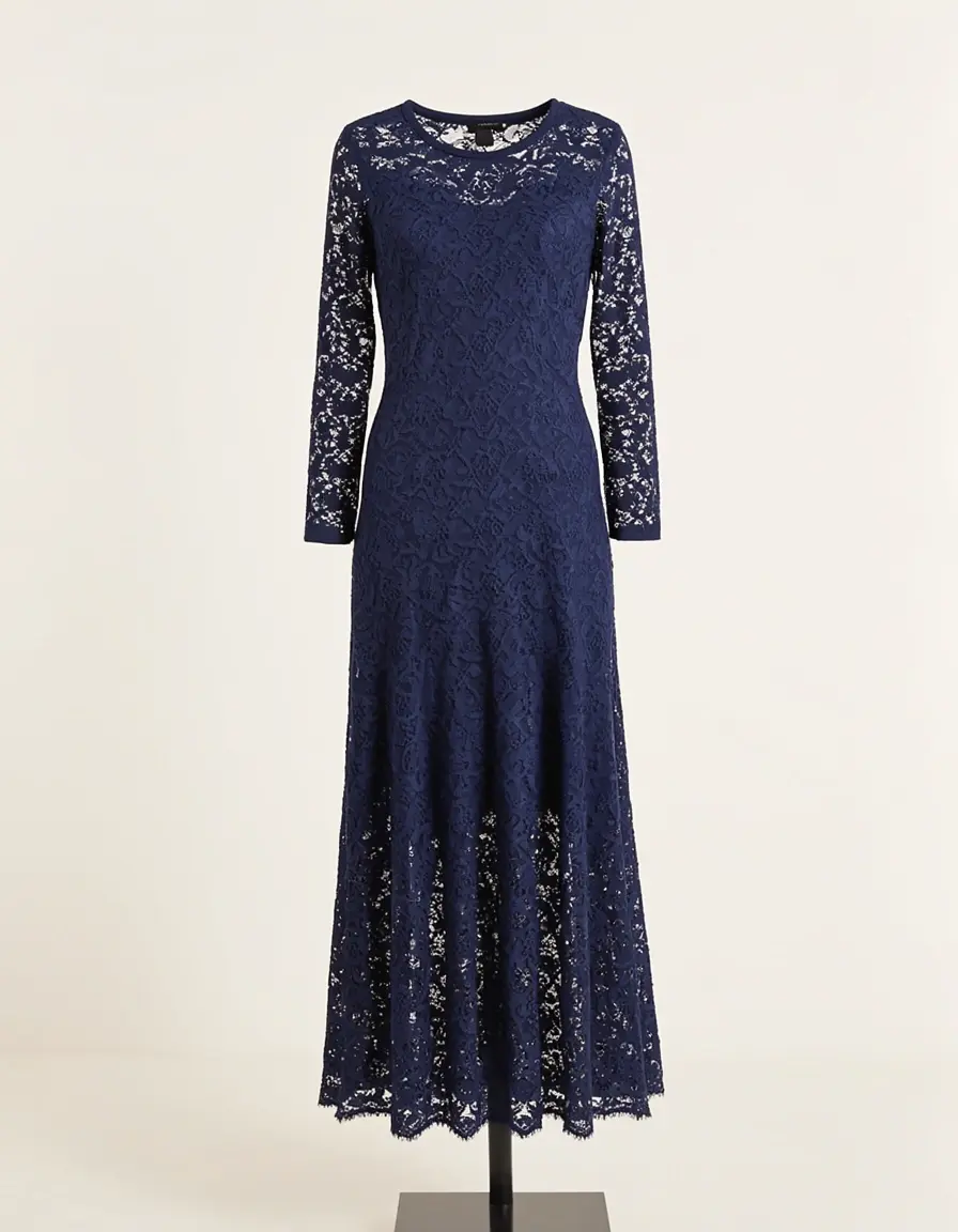 Lace Maxi Dress - Dunkelblaues Spitzenkleid für formelle Anlässe