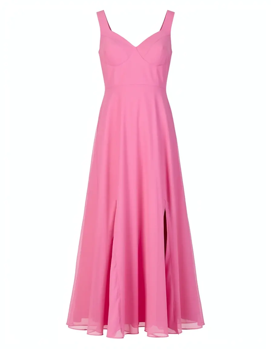 Chiffon A-Line Dress - Pinkes A-Linien Kleid mit Schlitz