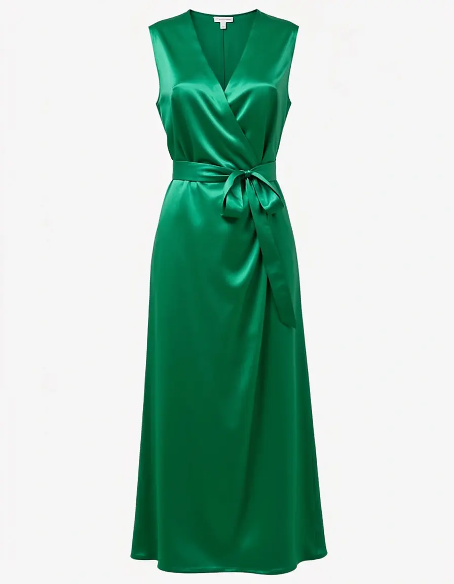 Satin Wrap Dress - Grünes Satin-Wickelkleid