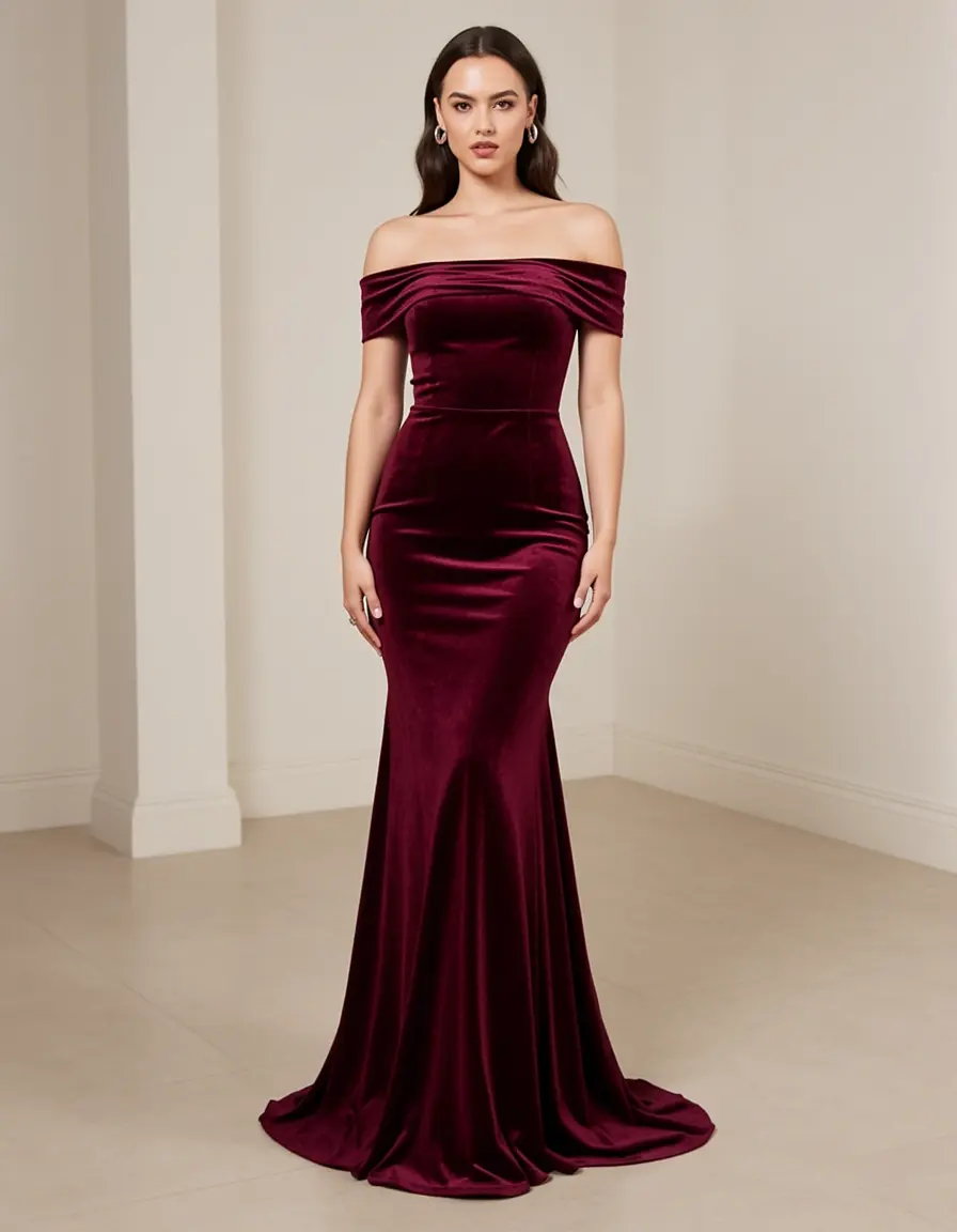Velvet Cocktail Dress - Burgunderrotes Samtkleid