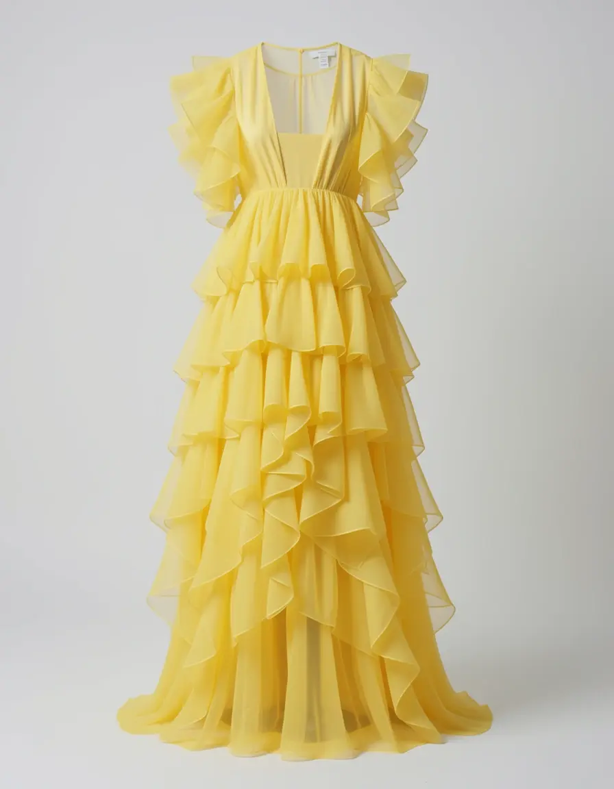 Ruffled Organza Dress - Gelbes Organza-Kleid mit Rüschen