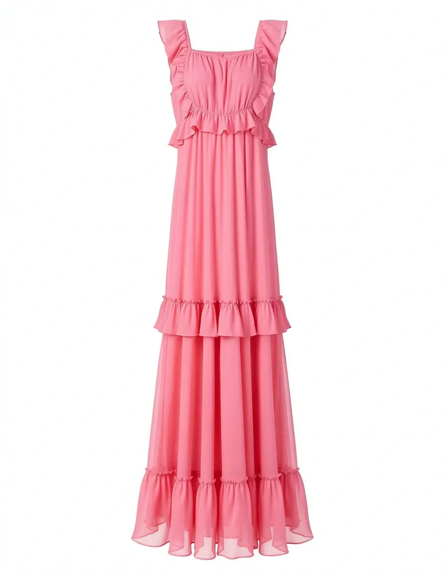 Rosa Chiffon Maxi Kleid für Hochzeitsgäste