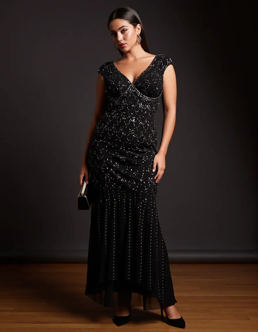 Black Festive Sheath Dress with beads