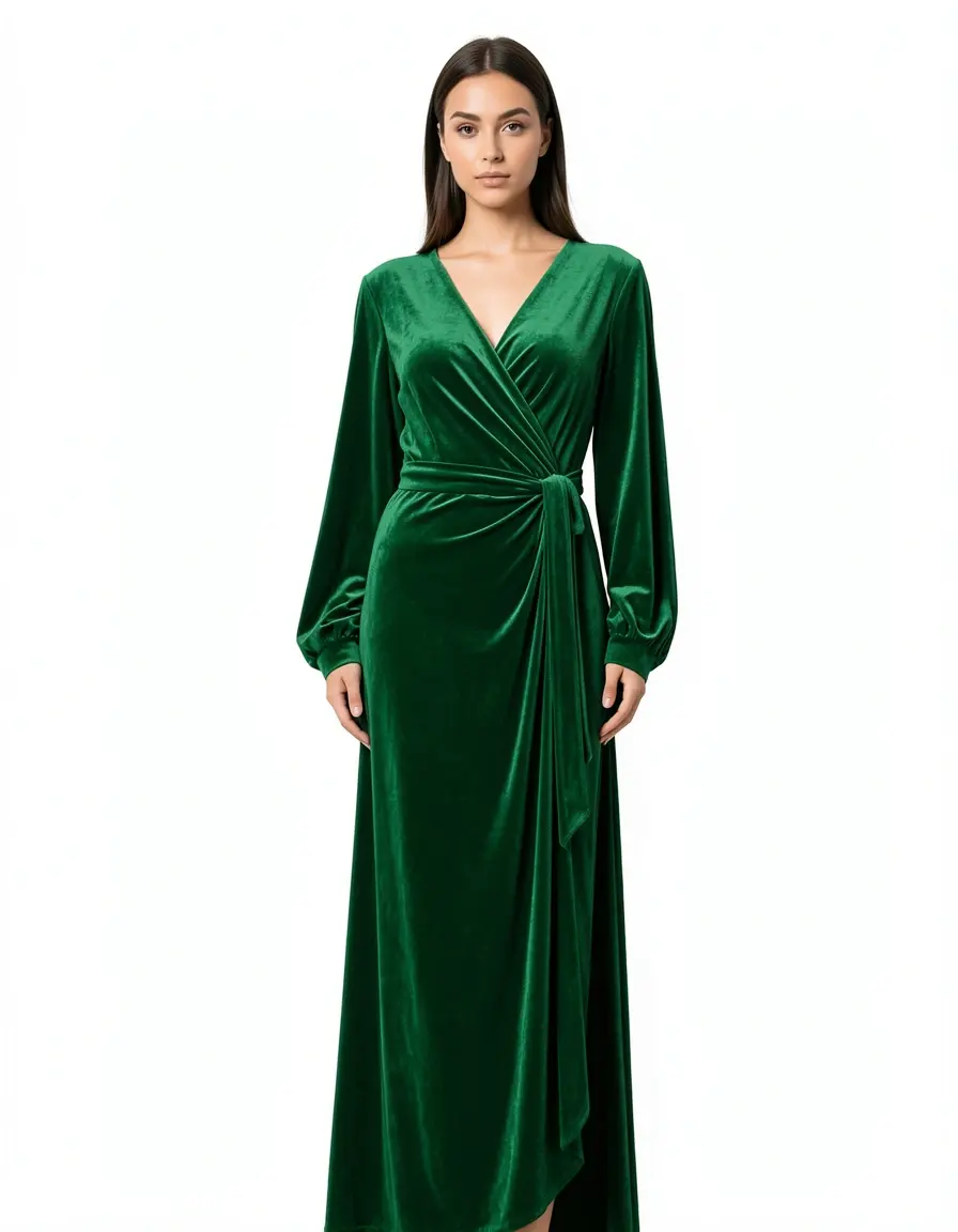 Green Velvet Sheath Dress with Sleeves