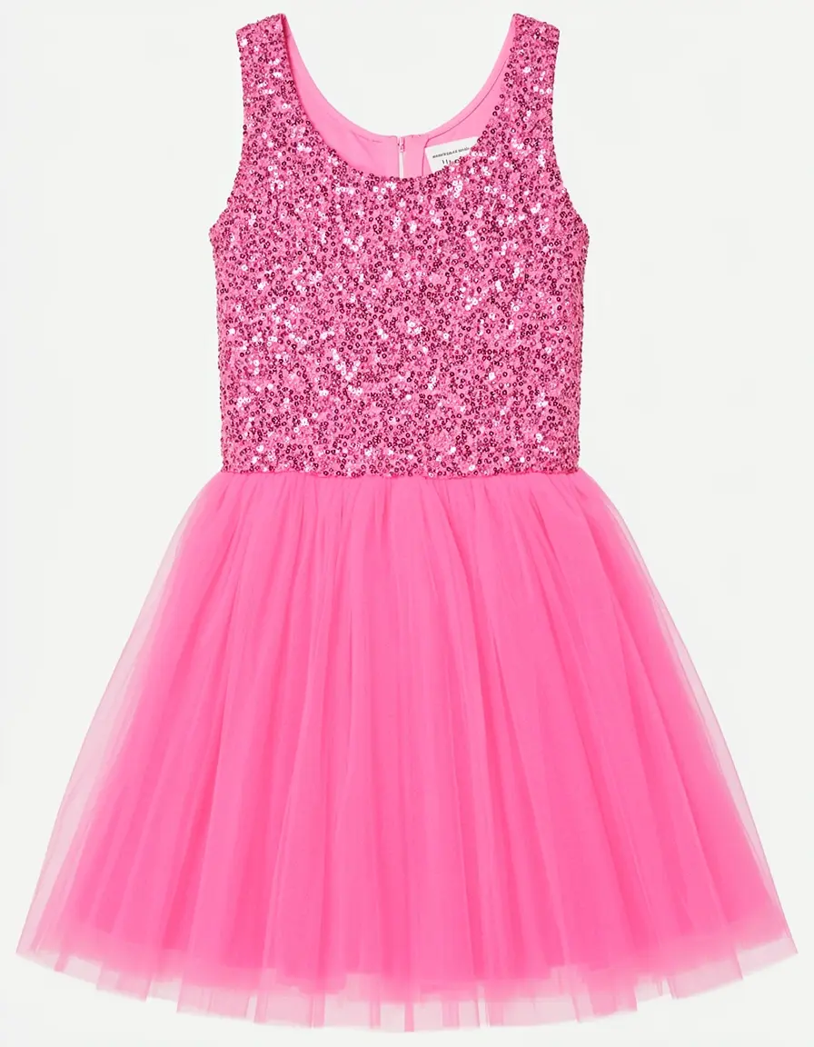 Pink Sequin Girl Dress mit Tüllrock