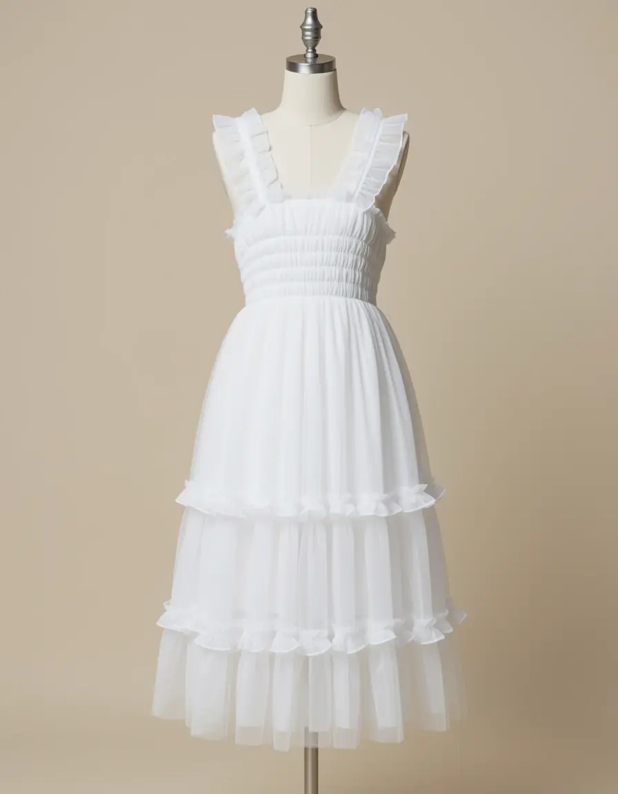 White Organza Girl Dress mit Rüschen