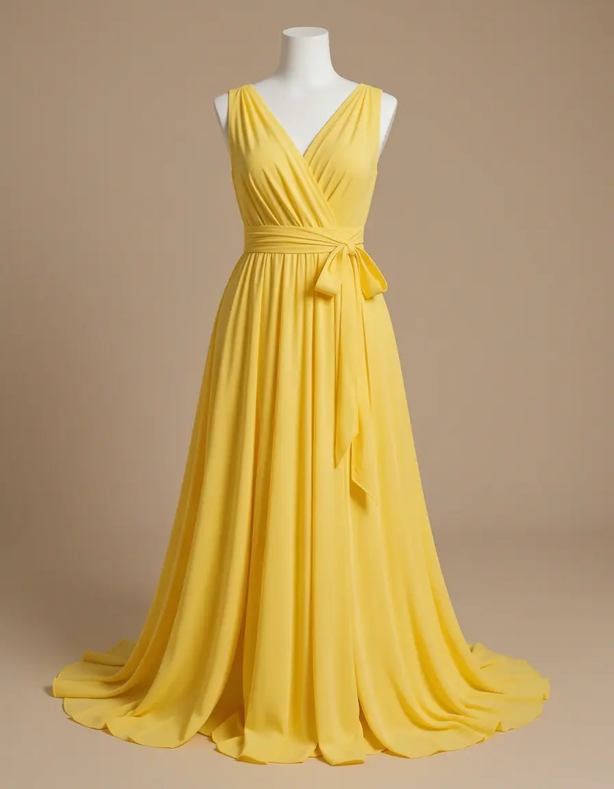 Yellow Chiffon Girl Dress mit Schärpe