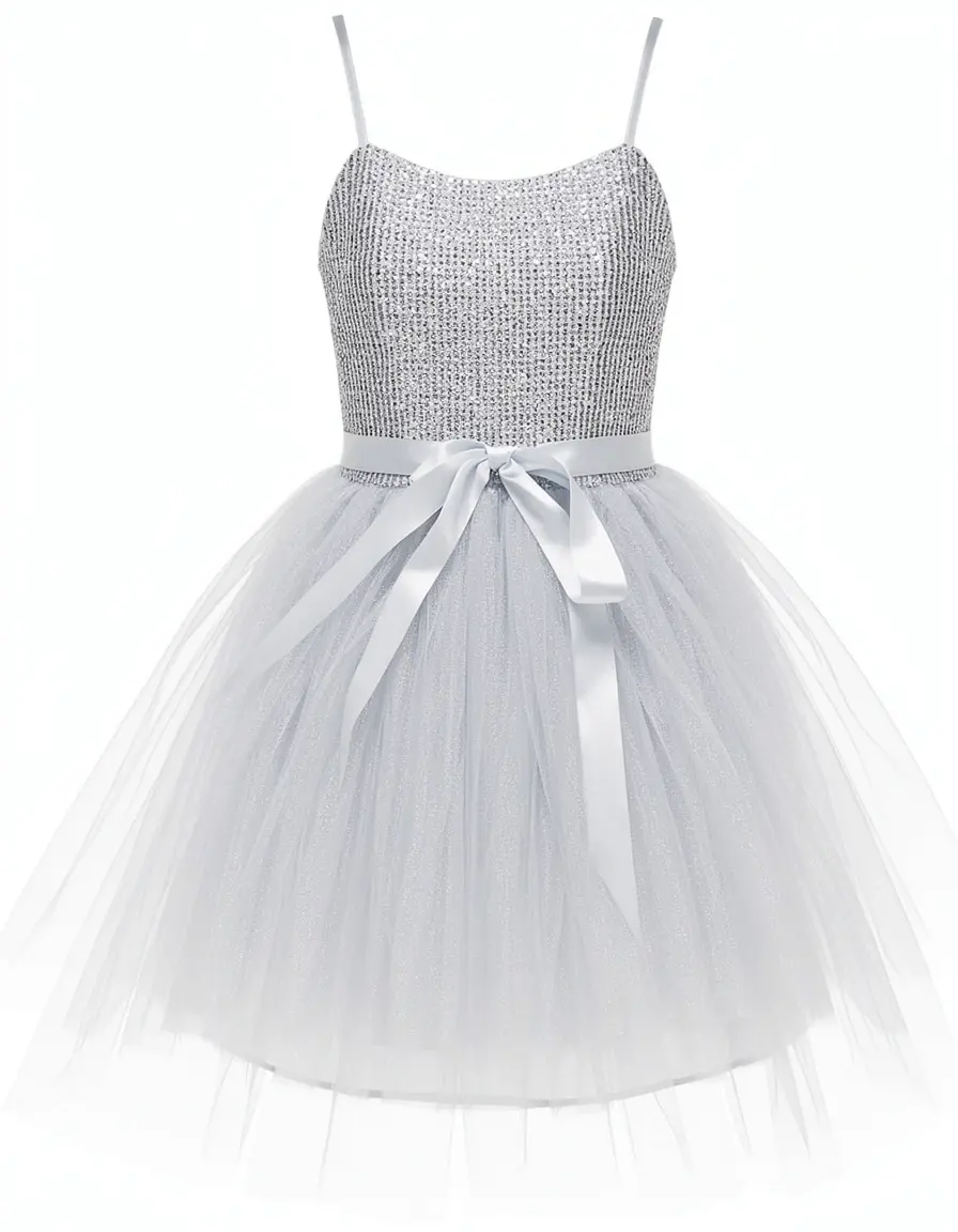Silver Tutu Girl Dress mit Schleife