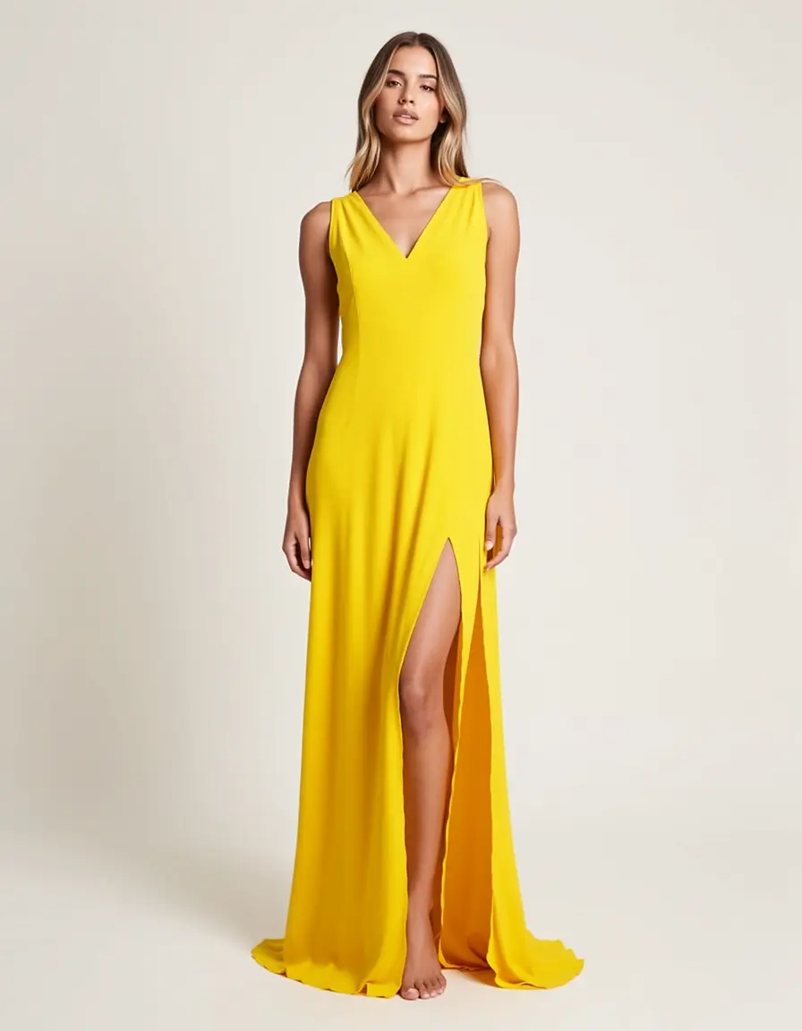 Gelbes Maxikleid mit Schlitz