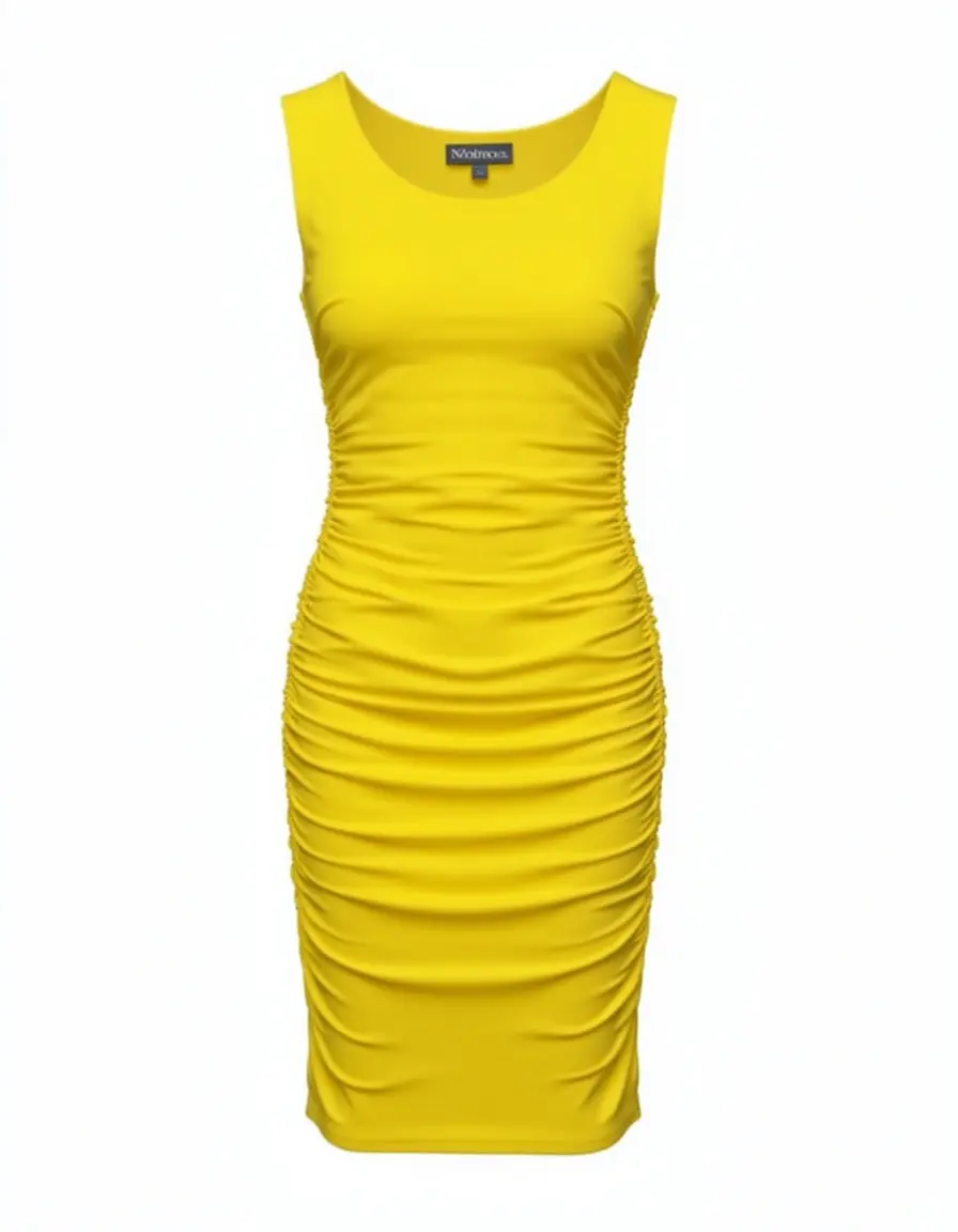 Gelbes enges Kleid mit Raffung