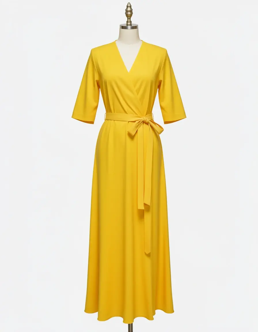 Gelbes Wickelkleid mit Gürtel