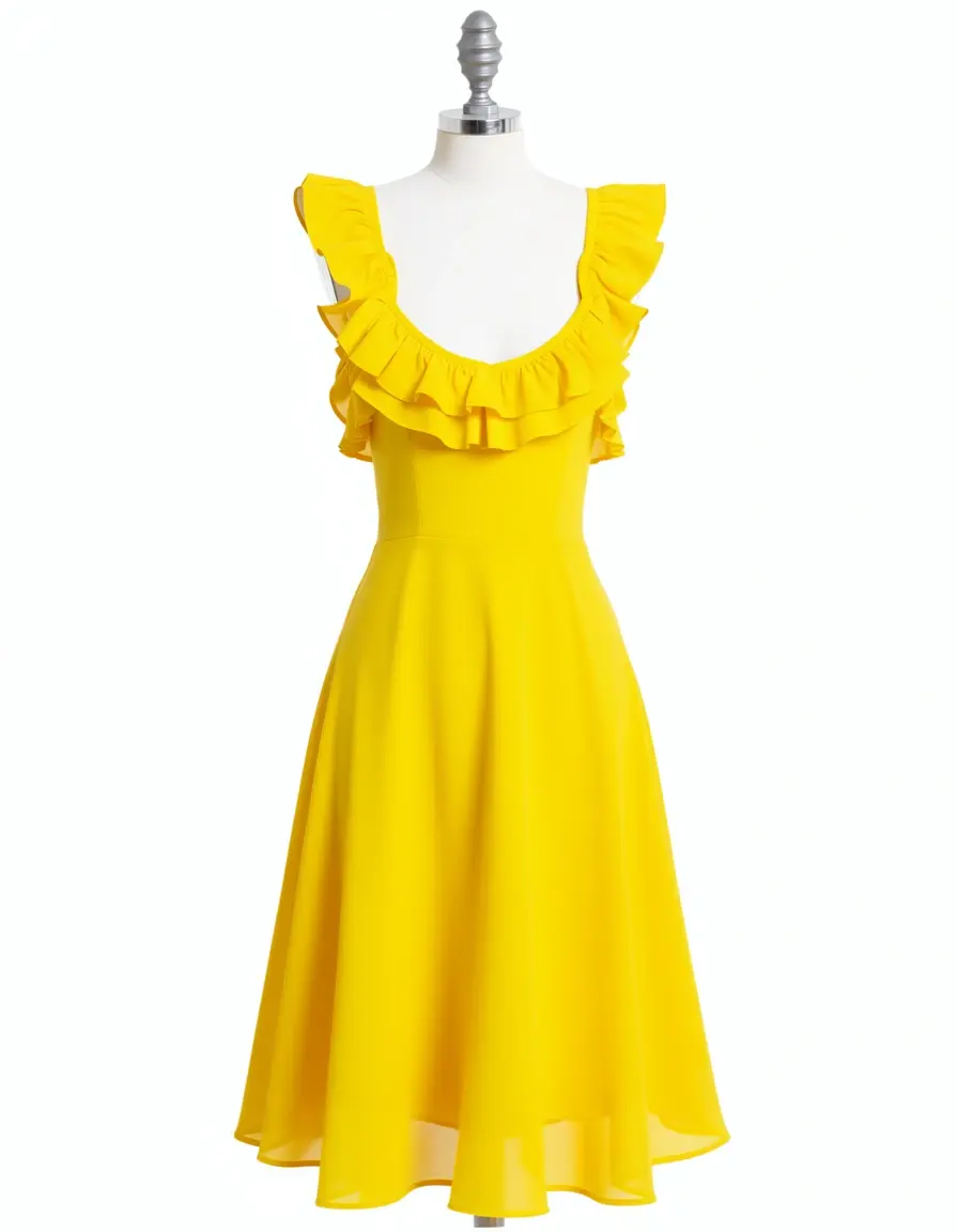 Gelbes Cocktailkleid mit Rüschen