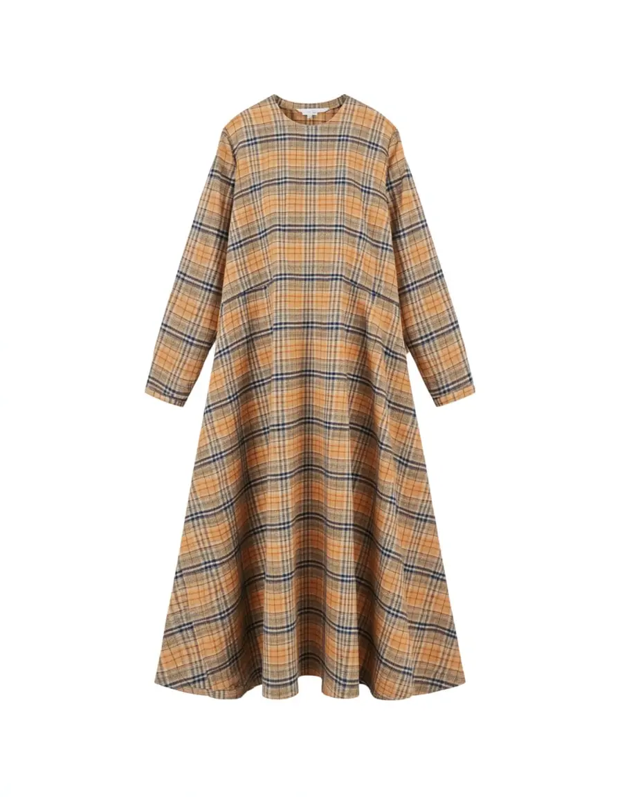 Kariertes Herbst-Midikleid in Erdtönen