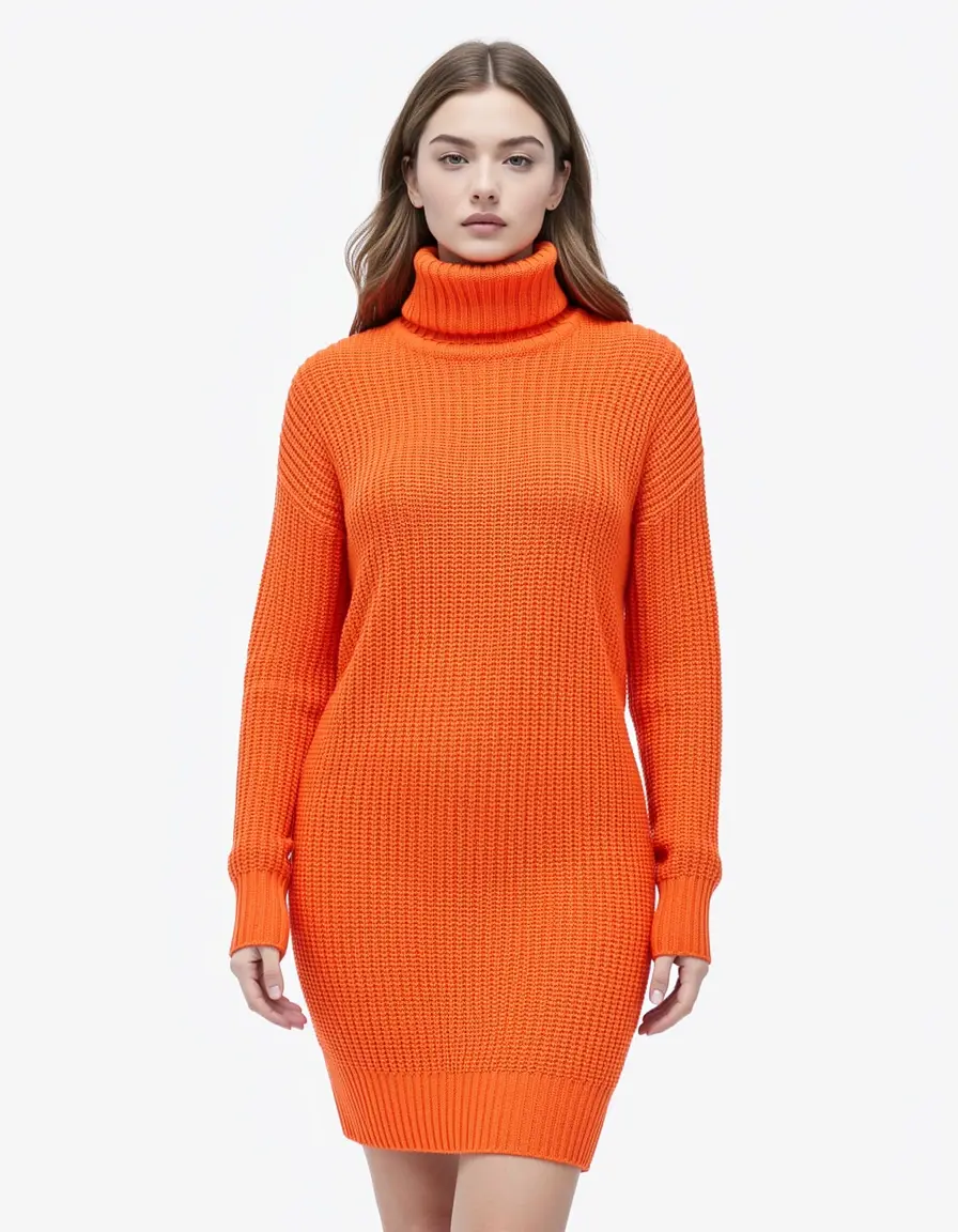 Oranges Strickkleid mit Rollkragen für den Herbst