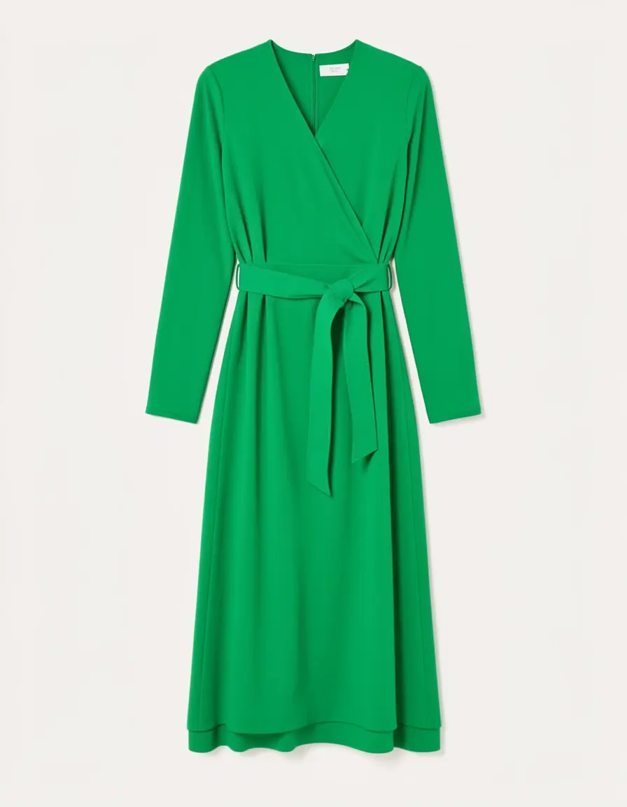 Grünes Wickelkleid mit Gürtel für den Herbst