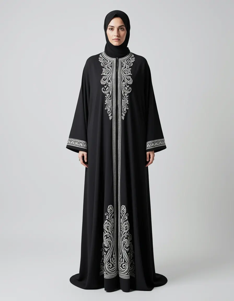 Schwarzes Abaya Kleid mit Stickerei