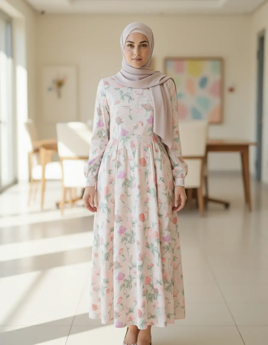 Florales Midi Kleid mit passendem Hijab