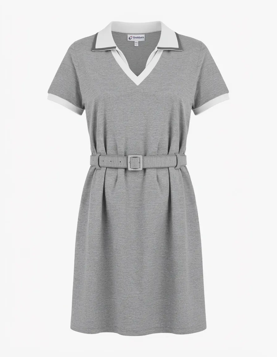 Graues Jersey Hijab Kleid mit Gürtel
