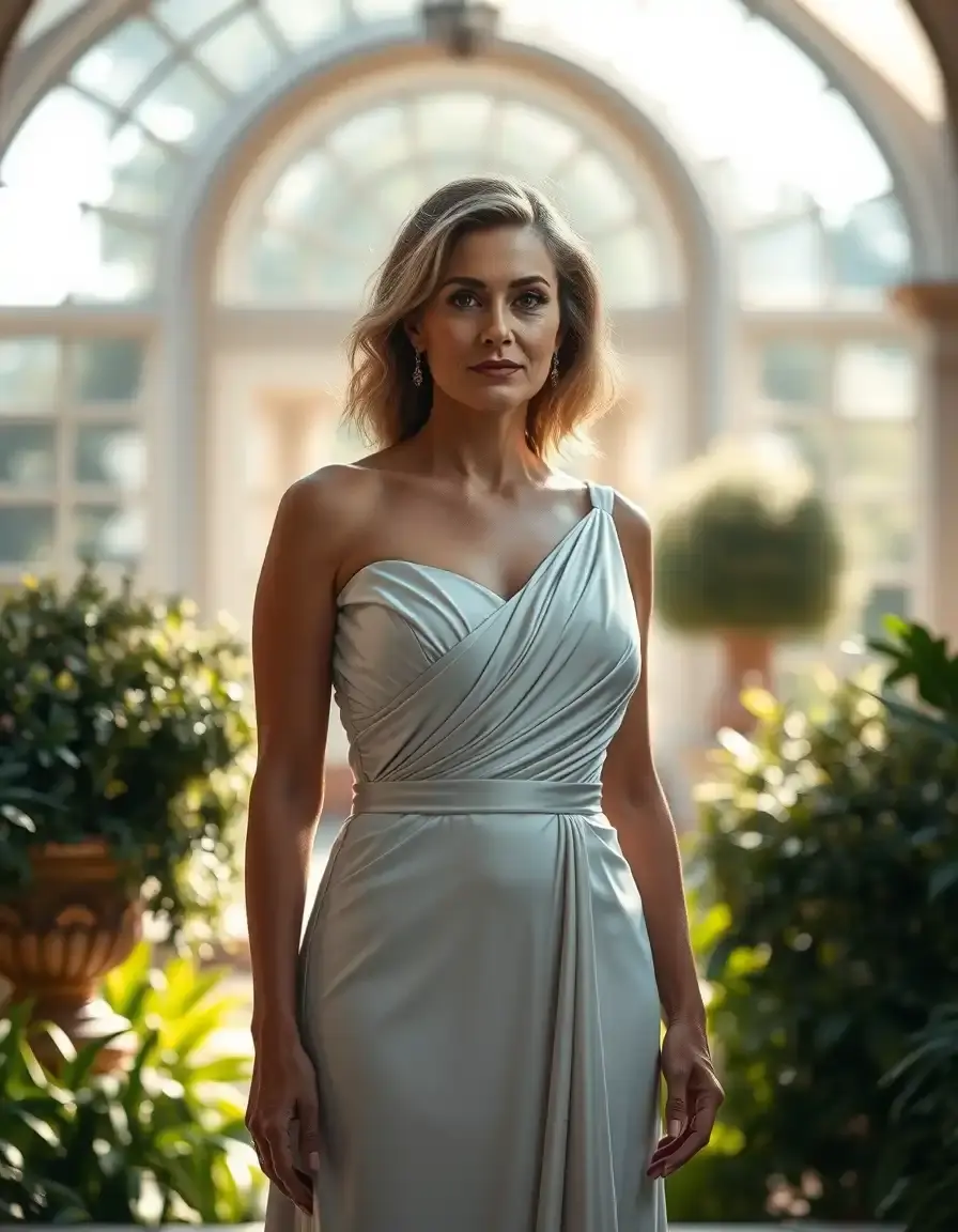 Elegante Frau in einem festlichen Kleid für die Brautmutter in einem prachtvollen Saal