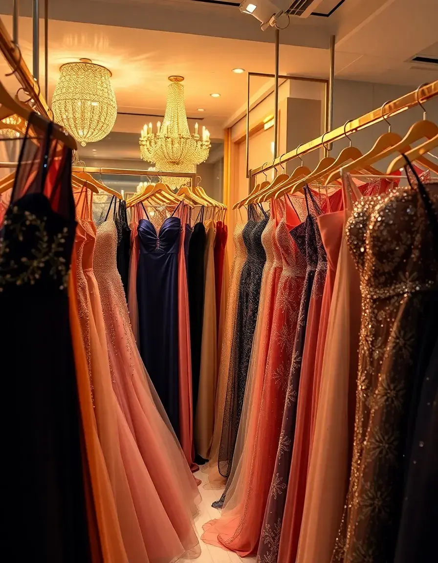 Elegante festliche Kleider für Damen in einer Boutique