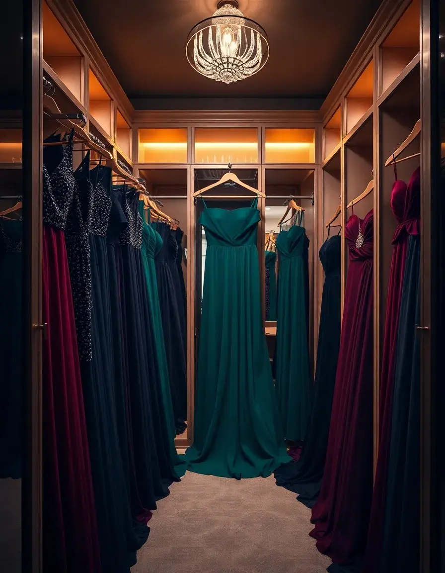 Eine Auswahl eleganter Kleider für Damen in einer luxuriösen Boutique