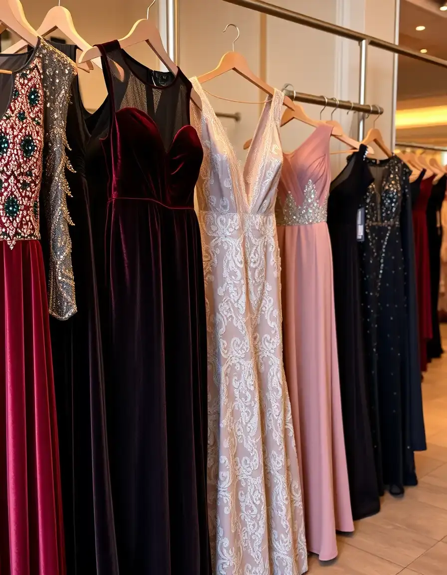 Elegante festliche Kleider für Damen ab 50 Jahren in einer Boutique